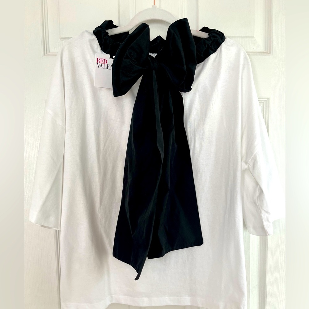 REDValentino Bow-Detailed Short Sleeve Cotton Top - Picture 2 of 6